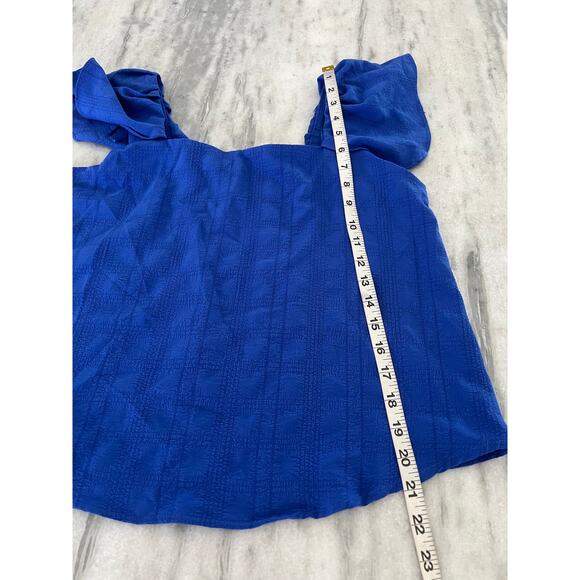 Cupio Blue Summer Blouse Woman Size Small Flutter Cap Sleeve Smocked Back - Picture 9 of 9